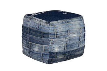 womo-design pouf carré bleu pittsburgh 45 cm en jeans rembourrage en flocons de coton