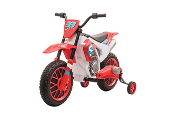 Moto cross électrique enfant 3 à 5 ans 12 V 3-8 Km/h avec roulettes latérales amovibles dim. 106,5L x 51,5l x 68H cm rouge