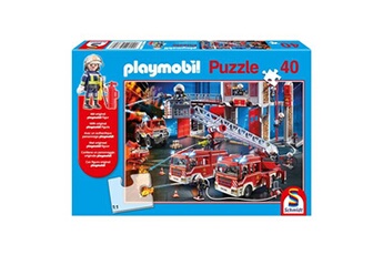 puzzle - pompiers, 40 pièces, comprend la figurine playmobil