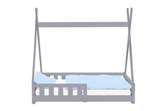 ml-design lit d'enfants tipi gris clair avec protection contre les chutes en bois de pin