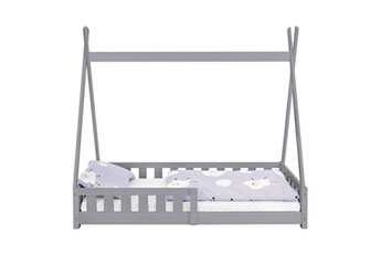 ml-design lit d'enfants tipi gris clair avec protection contre les chutes en bois de pin