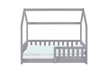ml-design lit d'enfant gris clair en bois de pin massif 140x70 cm avec protection contre