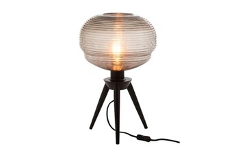 lampe de table 30x30x44 cm en verre et pieds en bois
