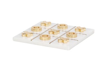 jeu de société - morpion - marbre et laiton doré et blanc - l20.5 x h2.5 x p20.5 cm - tactoe