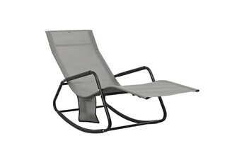 transat chaise longue bain de soleil lit de jardin terrasse meuble d'extérieur acier et textilène gris 02_0012243