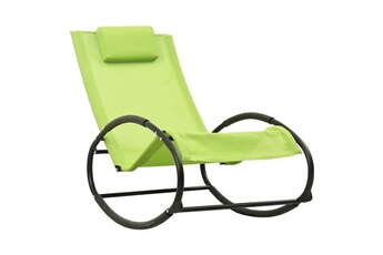 transat chaise longue bain de soleil lit de jardin terrasse meuble d'extérieur avec oreiller acier et textilène vert 02_0012551