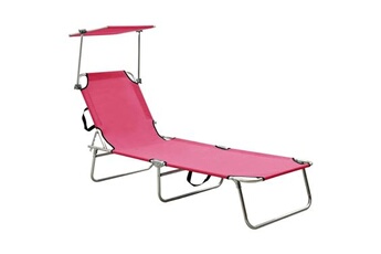 transat chaise longue bain de soleil lit de jardin terrasse meuble d'extérieur pliable avec auvent acier rose magento 02_0012812