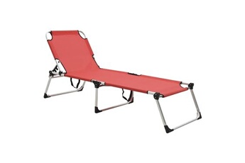 transat chaise longue bain de soleil lit de jardin terrasse meuble d'extérieur pliable extra haute pour seniors rouge aluminium 02_0012874
