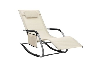 transat chaise longue bain de soleil lit de jardin terrasse meuble d'extérieur textilène crème et gris 02_0012928