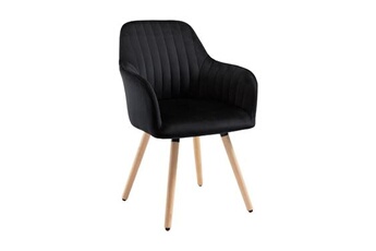 chaise avec accoudoirs en velours et métal effet bois - noir - eleana