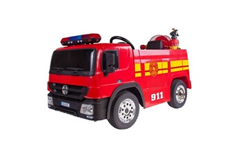 Camion de Pompier Electrique Rouge 35W - Avec Casque, Lance et Extincteur, Indicateur de Batterie et Télécommande Parentale