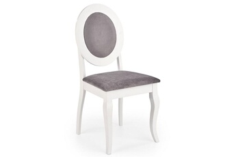 chaise de salle à manger baroque en bois massif blanc et tissu gris barroco