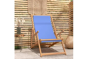 chaise de plage pliable bois de teck solide bleu