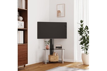 meuble tv d'angle 2 niveaux pour 32-70 pouces noir argenté