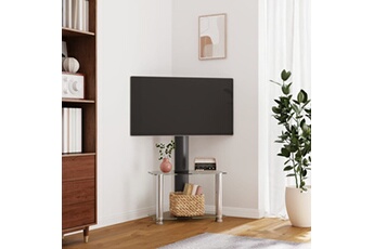 meuble tv d'angle 2 niveaux pour 32-70 pouces noir argenté