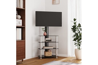 meuble tv d'angle 4 niveaux pour 32-70 pouces noir et argenté
