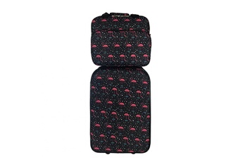 set de valises rose et noir - imprimé flamant - ba40132