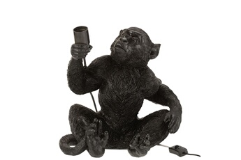 lampe à poser jolipa lampe singe en résine noire - hauteur 33 cm - largeur 32 cm - profondeur 28 cm