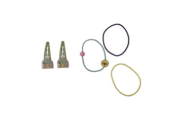 set accessoires cheveux kimmijunior willow - contient : - 2 barrettes clip - 3 élastiques