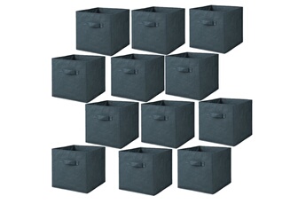 - lot de 12 cubes de rangement pliables en polypropylène avec poignée - 30x30x30cm - bleu pétrole - housebox