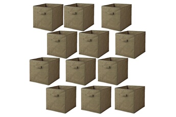 - lot de 12 cubes de rangement pliables en polypropylène avec poignée - 30x30x30cm - vert olive - housebox