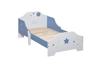 lit enfant design étoiles - 3-6 ans - dim. 143l x 74l cm - sommier à lattes inclus - bleu blanc