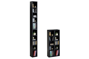 etagères modulables musique pour cd et dvd, lot de 2 meubles de rangement en colonne avec 10 compartiments, en mélaminé noir mat