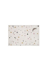 Tapis enfant MOONY - Polypropylène - 100 x 150 cm - beige, rose et