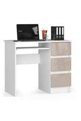 TOSKA - Bureau informatique contemporain 135x77x60cm - Grand plateau + 3  tiroirs + niche de rangement - Table ordinateur - Blanc