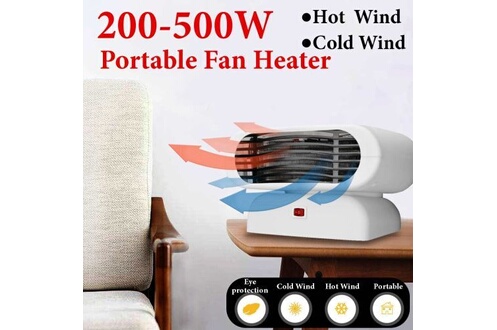 Chauffage soufflant Yokuli Chauffage électrique 500w portable mini bureau  warme chauffage ventilateur blanc