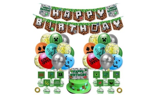 Article et décoration de fête GENERIQUE Decoration de fête FONGWAN  Minecraft Theme Decoration Anniversaire Ballon pour Enfants-Vert