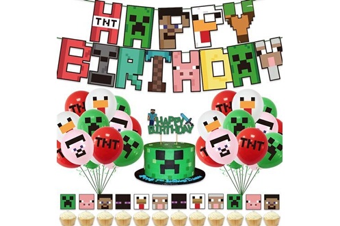Ensemble de décoration de fête d'anniversaire Minecraft, 35 pièces