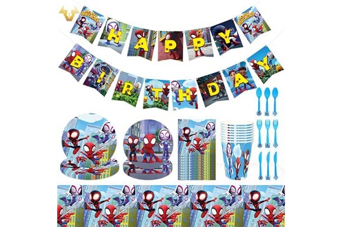 Article et décoration de fête GENERIQUE Decoration Anniversaire Spiderman  FONGWAN Bannière Vaisselle de Fête Gobelet, Assiette, Serviette en Papier -  Multicolore