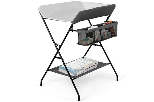 Table et chaise enfant Giantex table à langer bébé pliante gris 80 × 63 ×  103cm avec panier de rangement à côté structure en fer charge max 10kg pour  nouveaux-nés