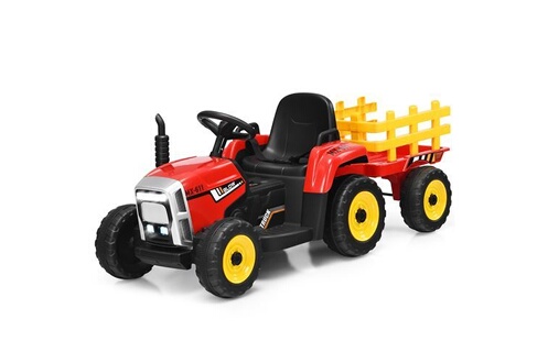 Véhicule électrique pour enfant Giantex tracteur avec remorque electrique  pour enfants, rouge, 12 V avec télécommande 2,4G avec LED, musique, audio  USB et bluetooth