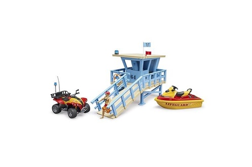 Garage jouet Bruder 62780 - Poste de secours bworld avec quad et scooter  des mers personel