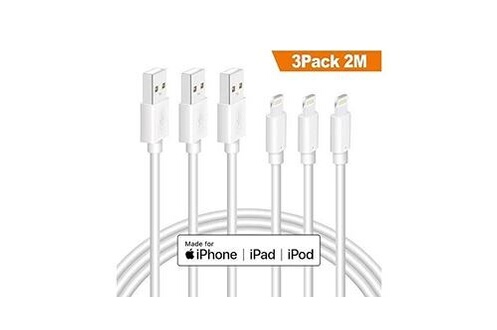 Cables USB GENERIQUE Quntis lot de 3 câble iphone certifié mfi 2m blanc,  câble de chargeur lightning pour apple iphone 11 pro xs max xr x 8 7 6s  plus / 8 7 6s 6 5 se 5c /