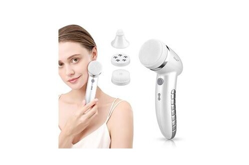 Ckeyin Brosse nettoyante électrique pour visage brosse en silicone nettoyage des pores 2 vitesses+4 têtes(blanc)
