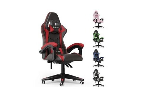 Chaise gaming Bigzzia Fauteuil gamer - chaise gaming - siège de bureau  réglable pivotant gaming racing - avec coussin et dossier inclinable rouge