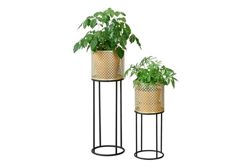en.casa] Set de 2 Supports de Plante Cache-Pot Pot de Fleur Bac à Fleurs  Vase Métal Noir Tailles Différentes : : Jardin