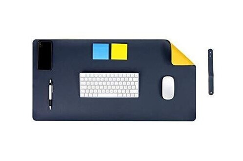 Tapis de souris GENERIQUE Mygadget tapis de souris multifonctions - 60 x 30  cm - sous main de bureau/mousepad pour ordinateur - pu cuir mat -  antidérapant bleu/jaune