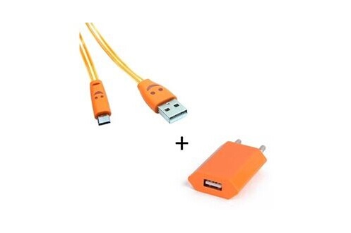 Accessoire téléphonie pour voiture GENERIQUE Pack chargeur pour "iphone  13" lightning (cable smiley led + prise secteur usb)connecteur  (orange)