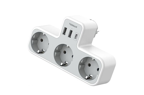 Prises, multiprises et accessoires électriques Tessan Prise multiple murale  avec 1 prise 2 ports USB (blanc)