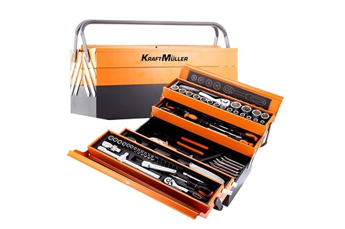 Caisse à outils KraftMülller Caisse à outil Kraft Müller KM-85PCS Orange,  en métal ultra résistante 85 outils, Top Qualité Chrome Vanadium,  Tournevis, Pince