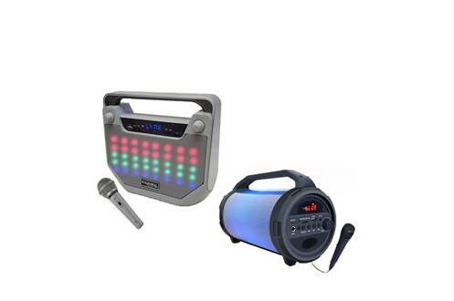 Enceinte lumineuse sur batterie Karaoke USB/Bluetooth PARTY-TUBELED - 2  micros sans fil UHF - 1 Micro filaire - Soirée - Cadeau, Enceintes, baffle  et amplis DJ, Top Prix