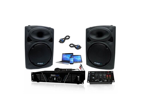 Enceinte Sono DJ Ibiza Sound Pack Sono complet Ibiza DJ300MKII Ampli 480W -  2 Enceintes 500W Max - Table de Mixage - Micro - Câbles - Soirée - DJ -  Animation