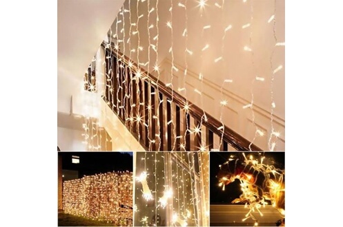 3mx3m Guirlande Lumineuse Rideau étanche éclairage décoration intérieur  extérieur 8 Modes 300 LED Blanc chaud