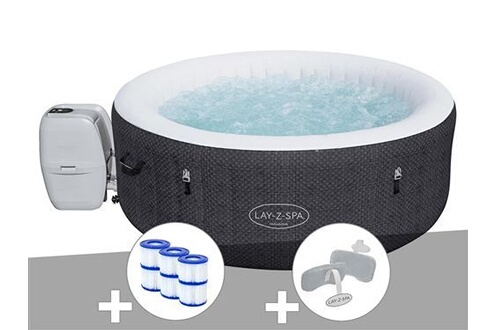 Spa gonflable Bestway Kit spa gonflable Lay-Z-Spa Havana rond Airjet 2/4  places + 6 filtres + 2 appuie-têtes
