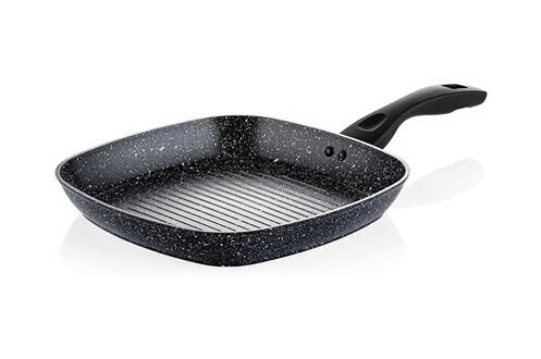 S·KITCHN Poêle grill en fonte d'aluminium pour cuisinière avec couvercle  plus léger que la poêle à frire en fonte, compatible avec l'induction,  grille
