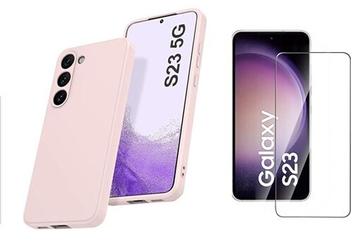 Coque Silicone Rose + Verre Trempe Pour Samsung Galaxy S23 Ultra